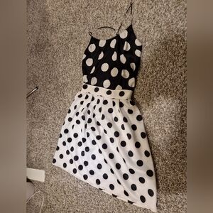 White Black Polka Dot Skirt - Size M High Waisted Fit And Flare
